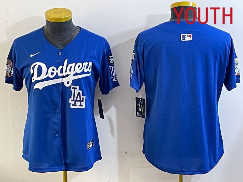 Youth Los Angeles Dodgers blank 2024 World series patch blue jersey 202411289